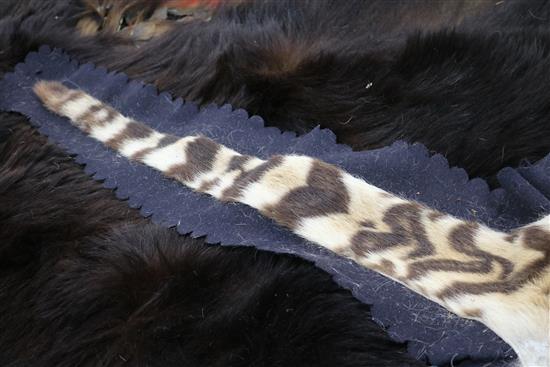 A tiger skin rug, complete with head and claws